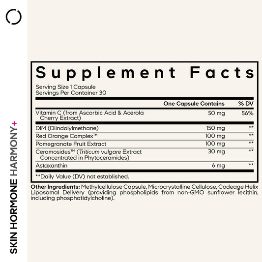 Close-up of Codeage Skin Hormone Harmony+ capsules highlighting convenience.