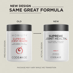 Codeage Supreme Joint Health capsules closeup highlights capsule texture.