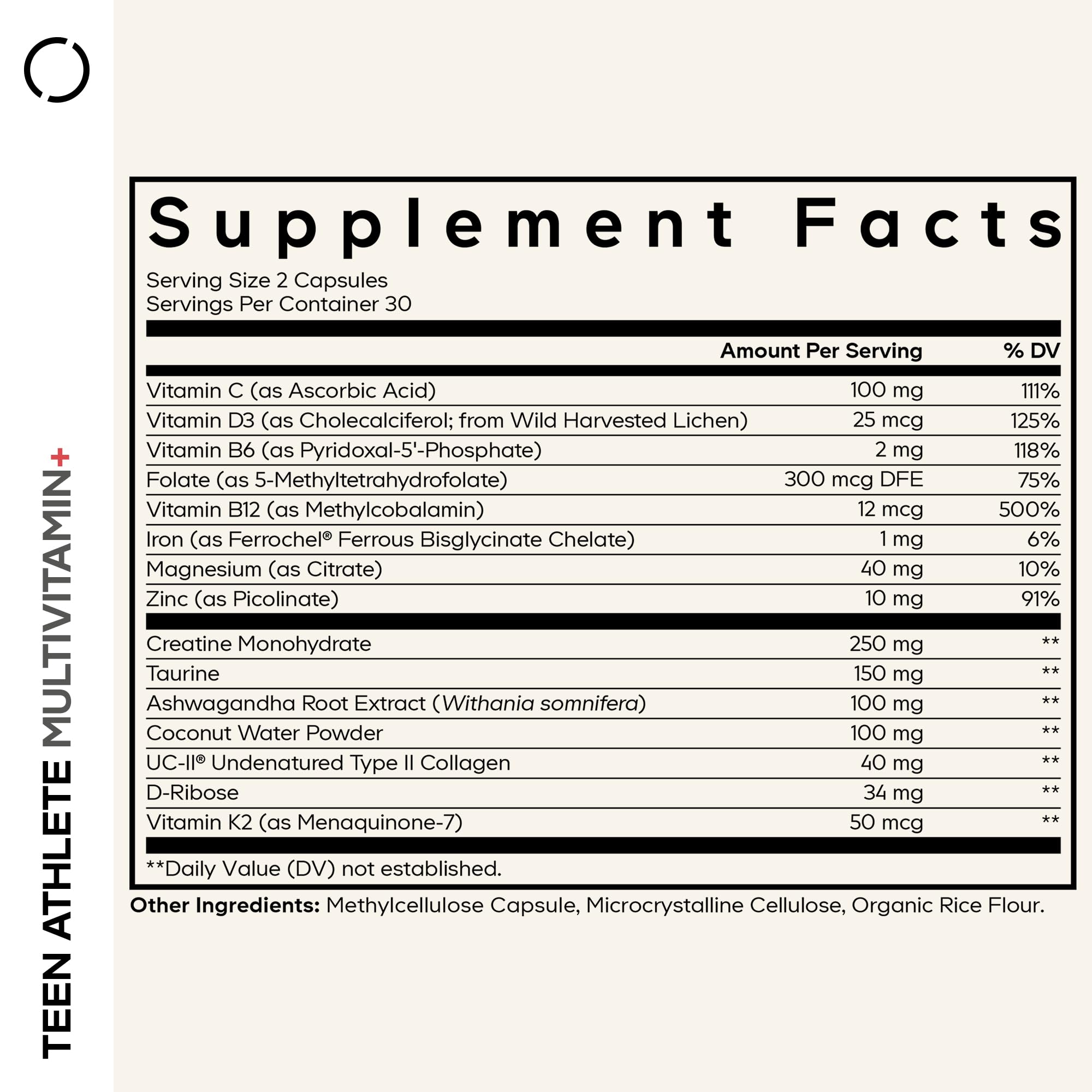 Codeage Teen Athlete Multivitamin+ capsules highlight performance-supporting ingredients.