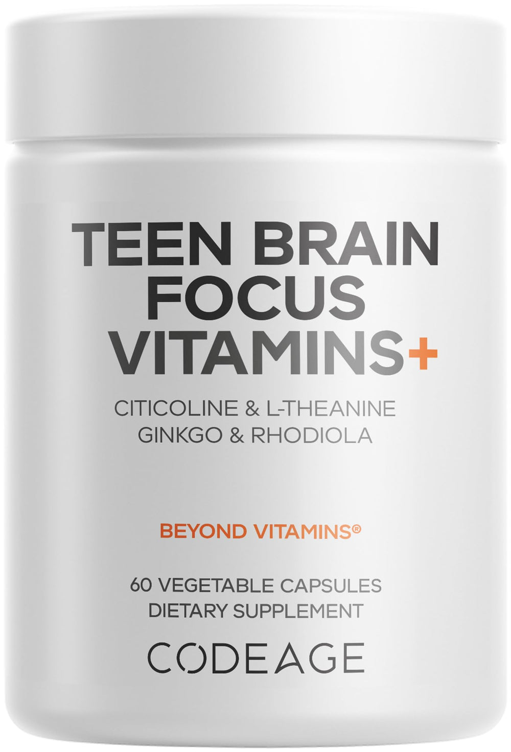 Codeage Teen Brain Focus bottle shows a two-month supply for teen daily use.
