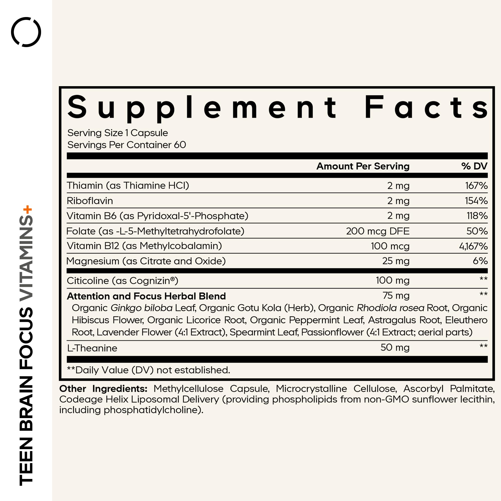 Codeage Teen Brain Focus capsules ready for easy daily intake.