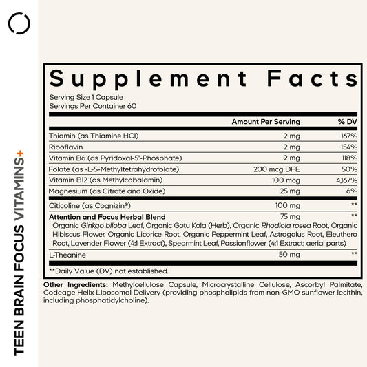 Codeage Teen Brain Focus capsules ready for easy daily intake.