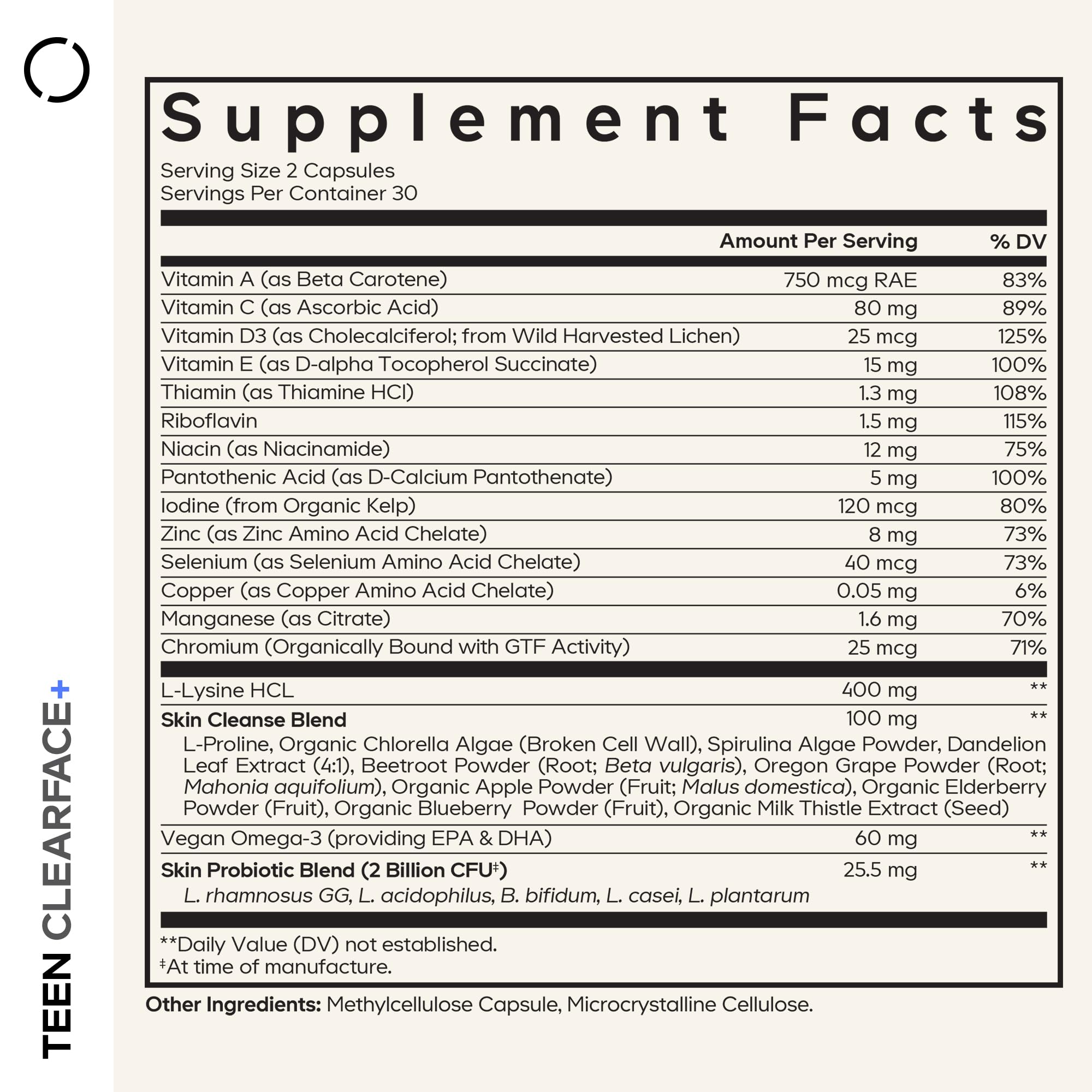 Codeage Teen Clearface capsules closeup for daily skin health