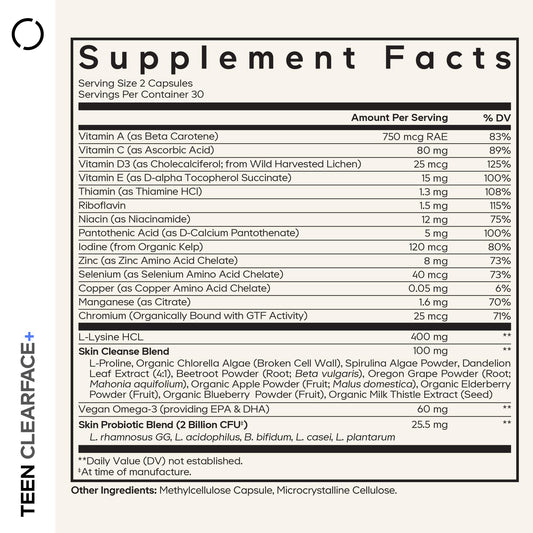 Codeage Teen Clearface capsules closeup for daily skin health