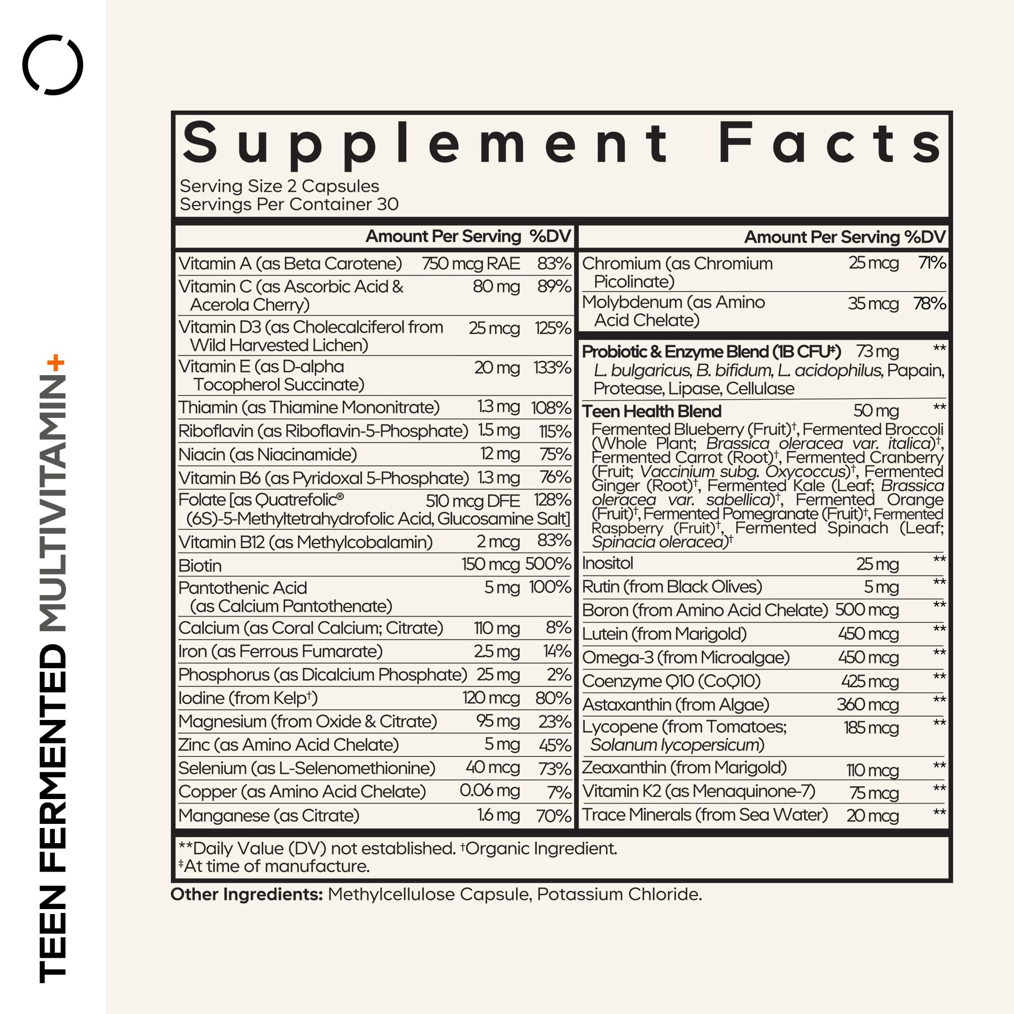 Codeage Teen Multivitamin capsules closeup highlighting easy swallowing