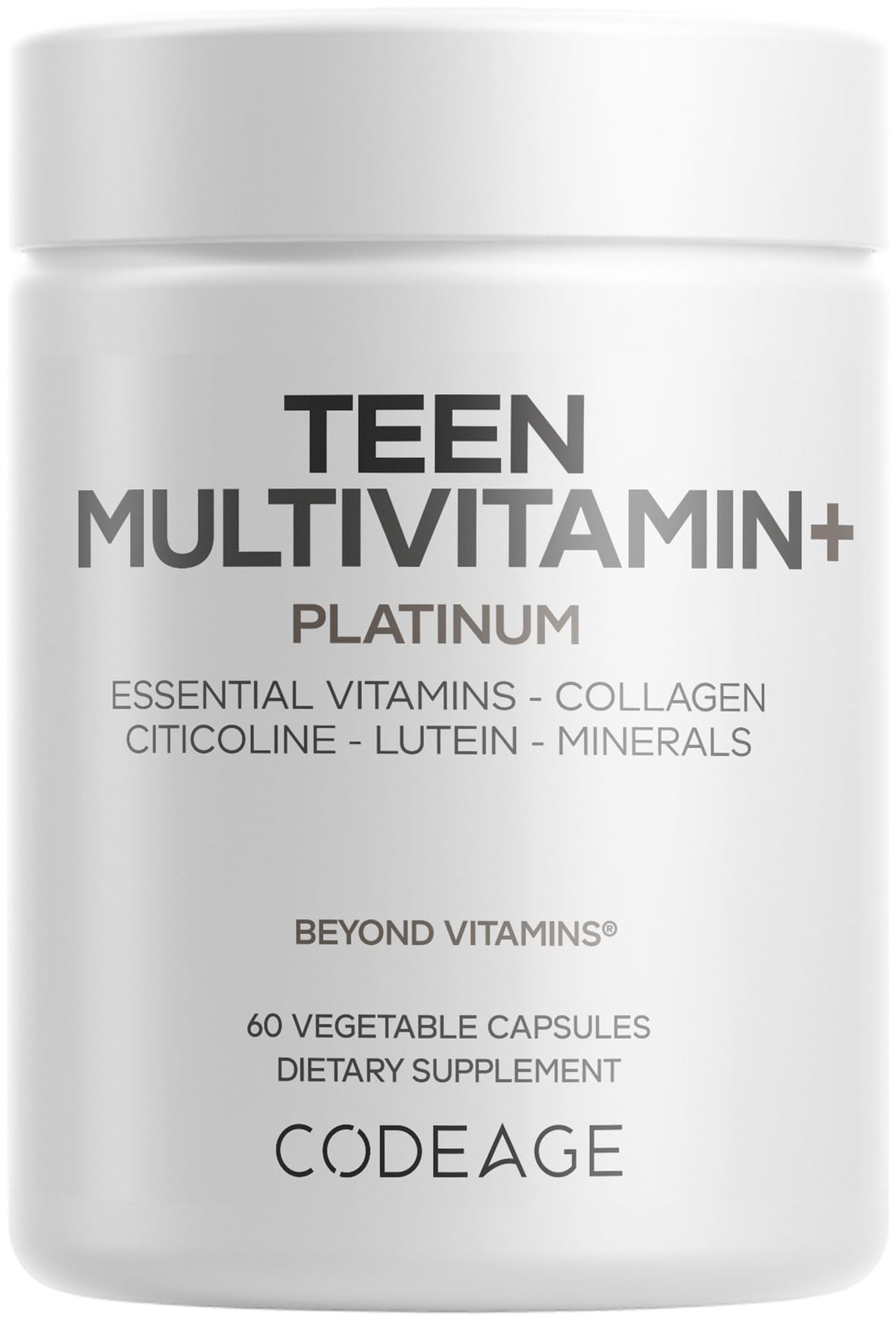 Codeage Teen Multivitamin+ Platinum bottle packshot showing teen nutrition support.