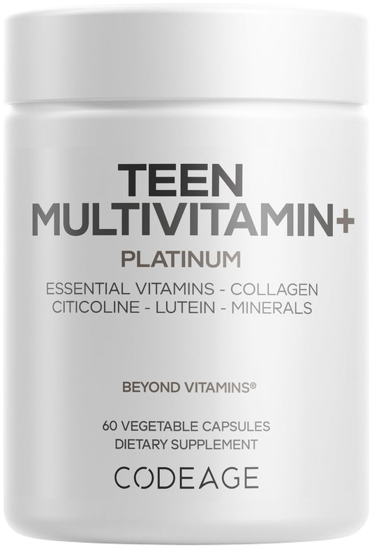 Codeage Teen Multivitamin+ Platinum bottle packshot showing teen nutrition support.