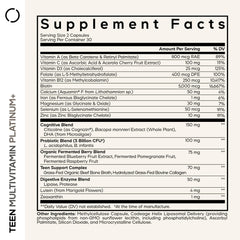 Codeage Teen Multivitamin+ Platinum capsules close-up emphasizing vitamins and minerals for teens.