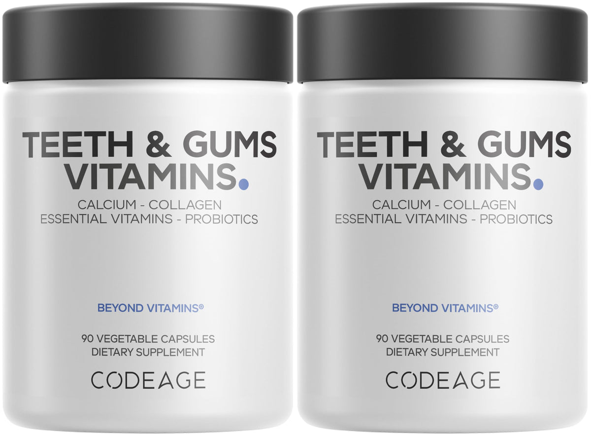 Codeage Teeth & Gums vitamins bottle for daily oral health support.