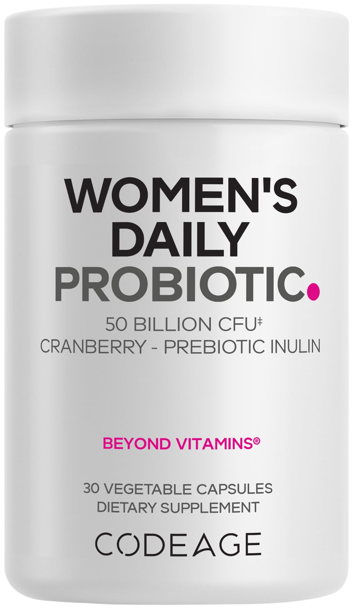 Codeage Women’s Daily Probiotic bottle showcases 50 Billion CFU for daily wellness.