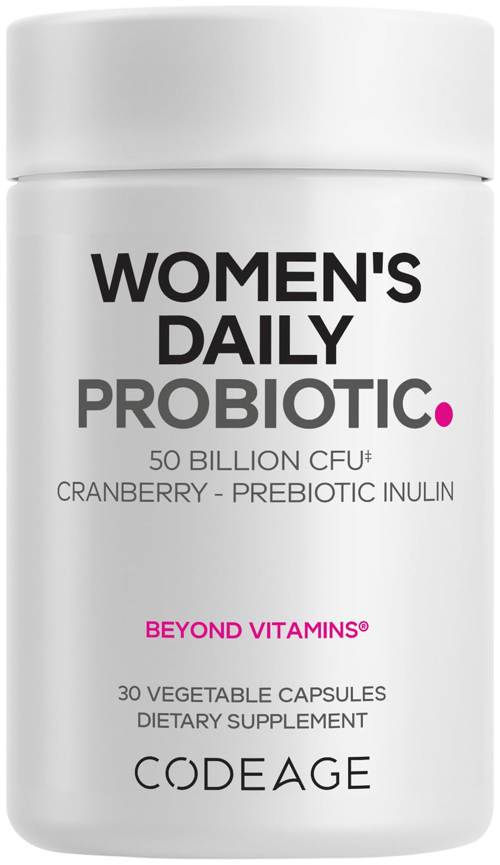 Codeage Women’s Daily Probiotic bottle showcases 50 Billion CFU for daily wellness.