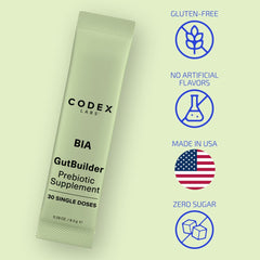 Codex Beauty GutBuilder bottle pouring into a glass for easy daily use.