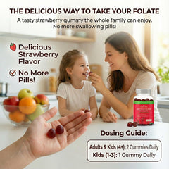 CogniTune L-Methylfolate gummies closeup highlights easy-to-chew strawberry bites