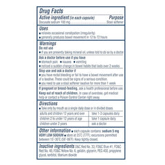 Close-up of Colace 100 mg capsules showing a gentle, non-stimulant option for relief.
