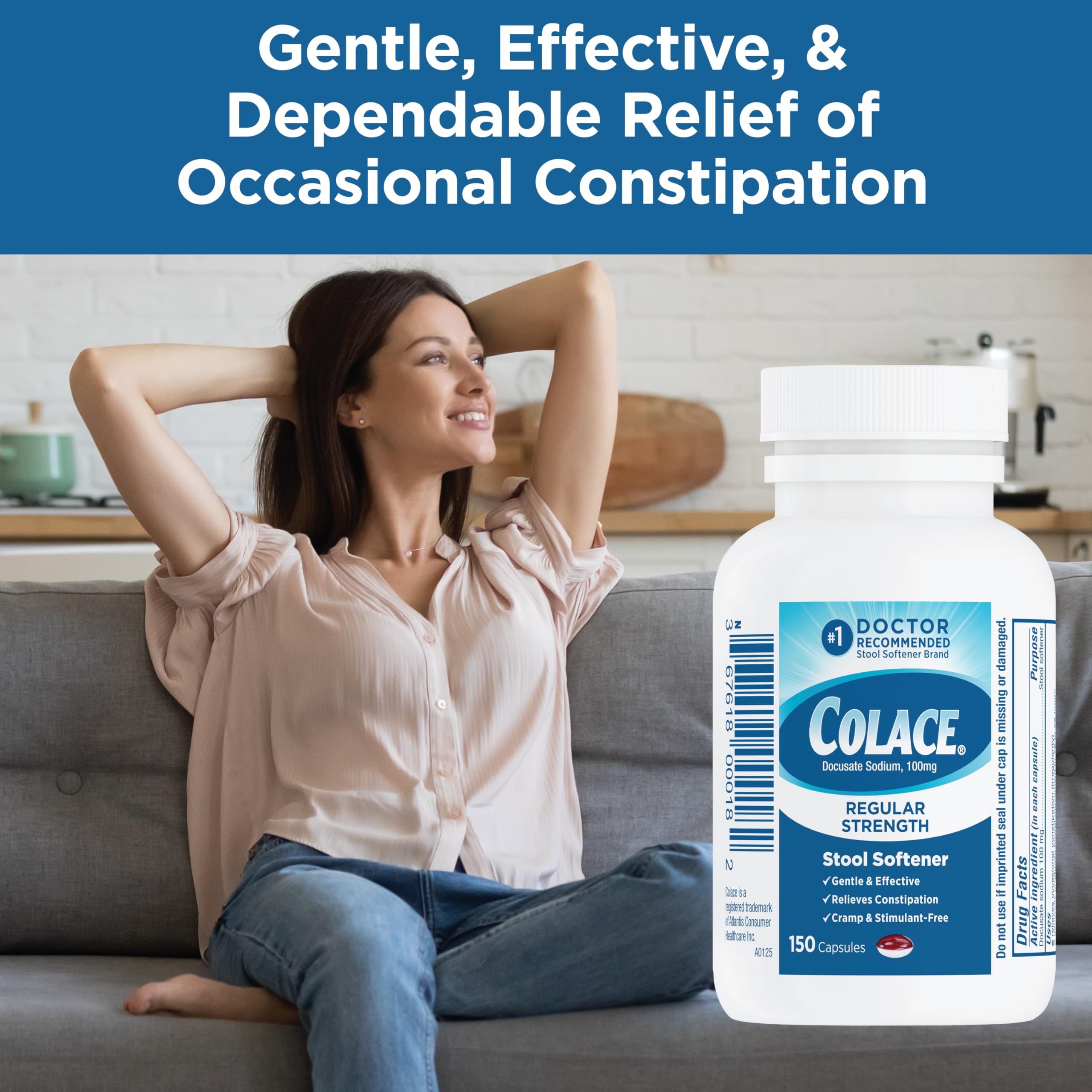Colace label detail emphasizes safe, regular bowel support