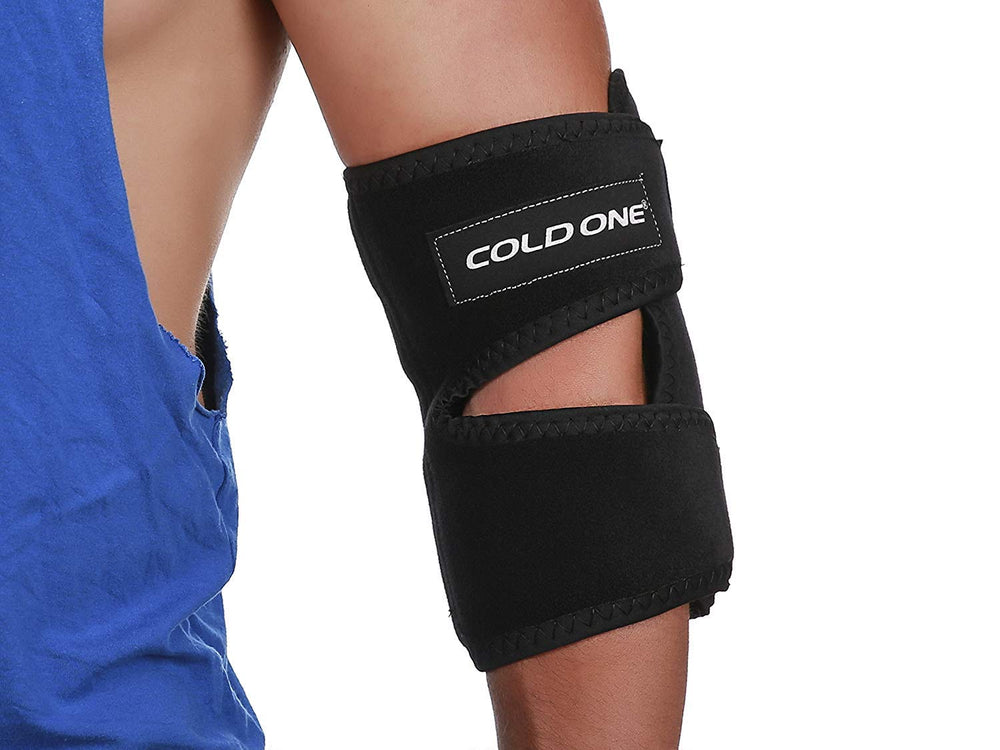 Cold One elbow ice soft brace wrap provides targeted cooling around the elbow.