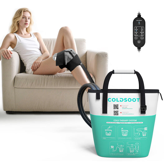COLDSOOT ice therapy machine side view showing compact portable design for post-surgery relief