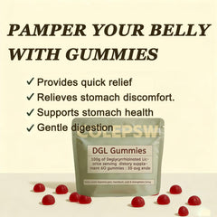 COLEPSW DGL Gummies dispensing shot demonstrates easy daily use for digestion support.