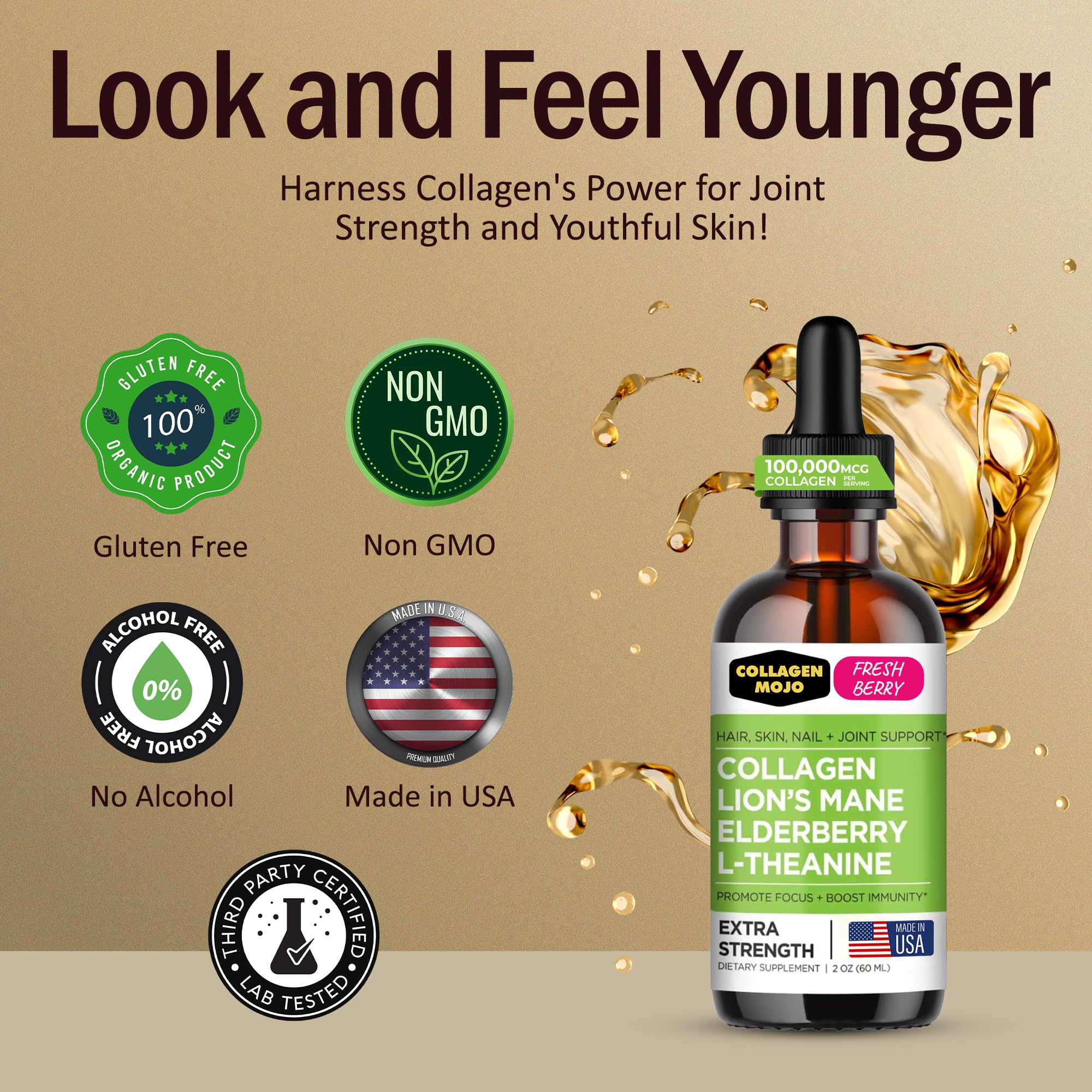 Collagen Mojo L-Theanine element emphasizes relaxation and balanced attention.