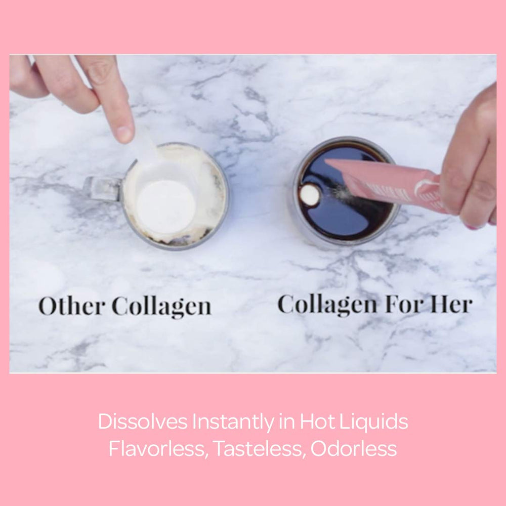 Collagen For Her glass of water with stirred powder.