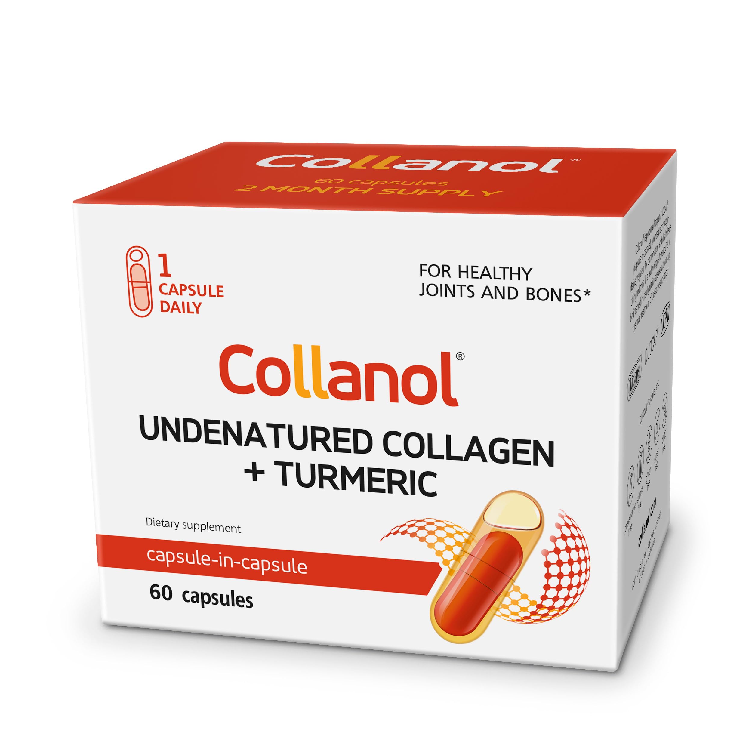 Collanol bottle closeup illustrating daily joint support formula