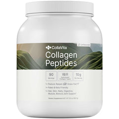 CollaVita collagen peptides powder bottle, easy to digest and mix into beverages for daily support.