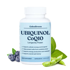 ColonBroom CoQ10 Ubiquinol bottle with 100 mg strength for daily cellular support.