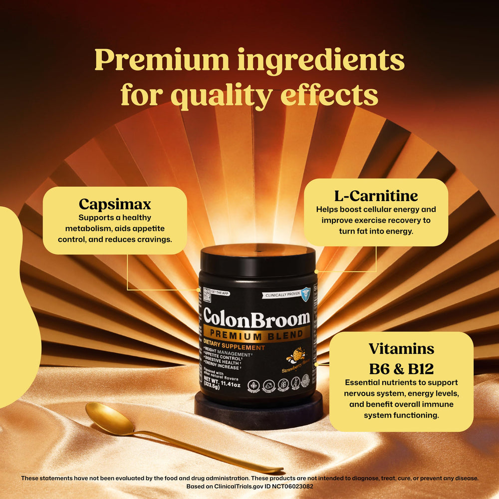 ColonBroom gluten-free and non-GMO ingredients illustrate clean wellness.