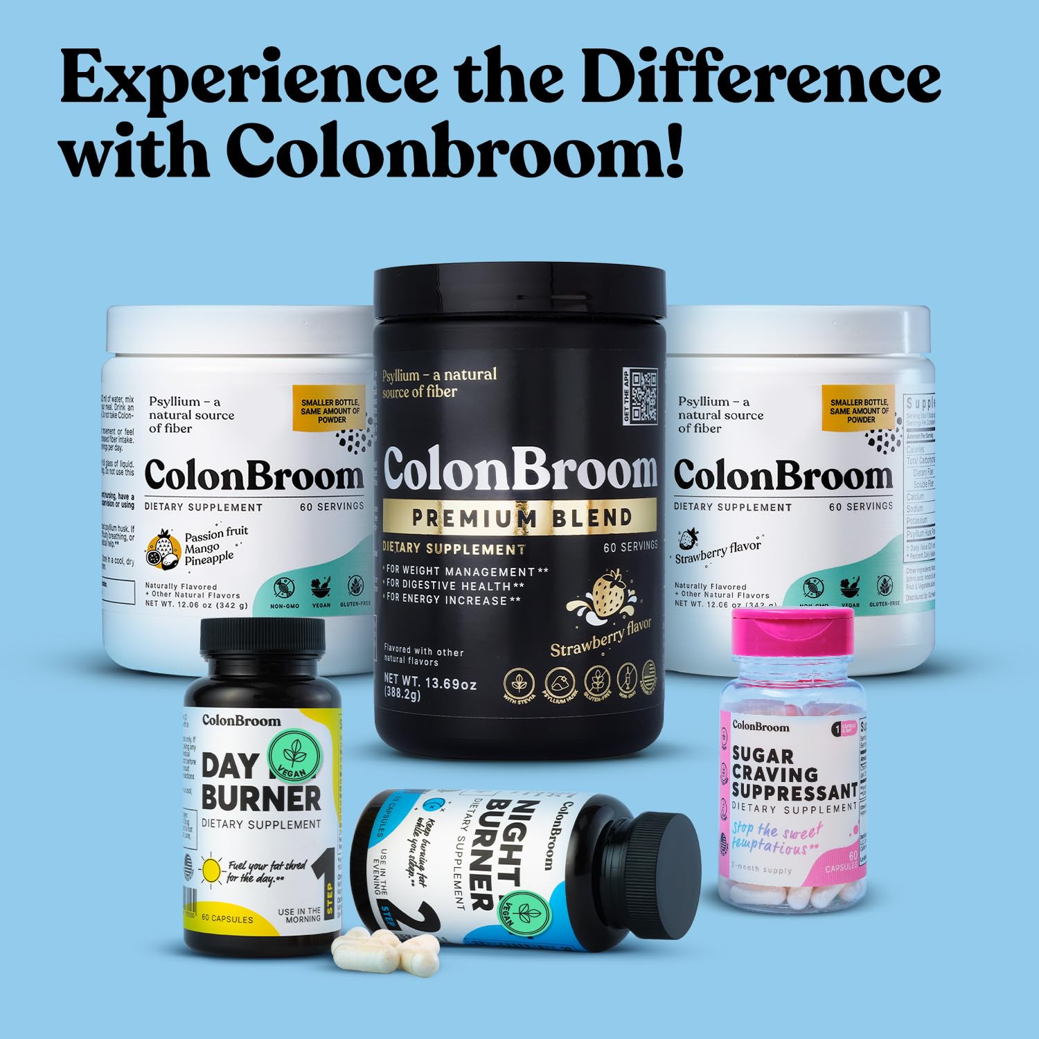 ColonBroom packaging box showcases product benefits and vegan formula.