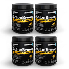 ColonBroom premium bottle with scoop ready for a strawberry weight-management drink.