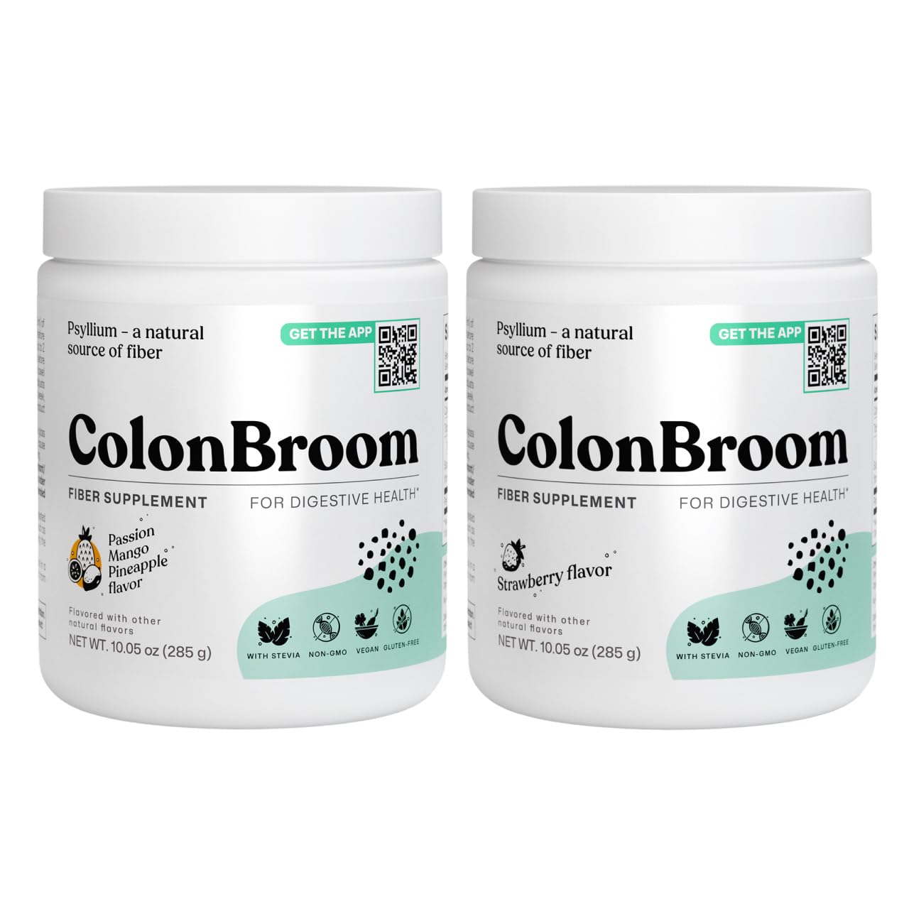 ColonBroom psyllium husk powder scoop for measuring daily fiber.