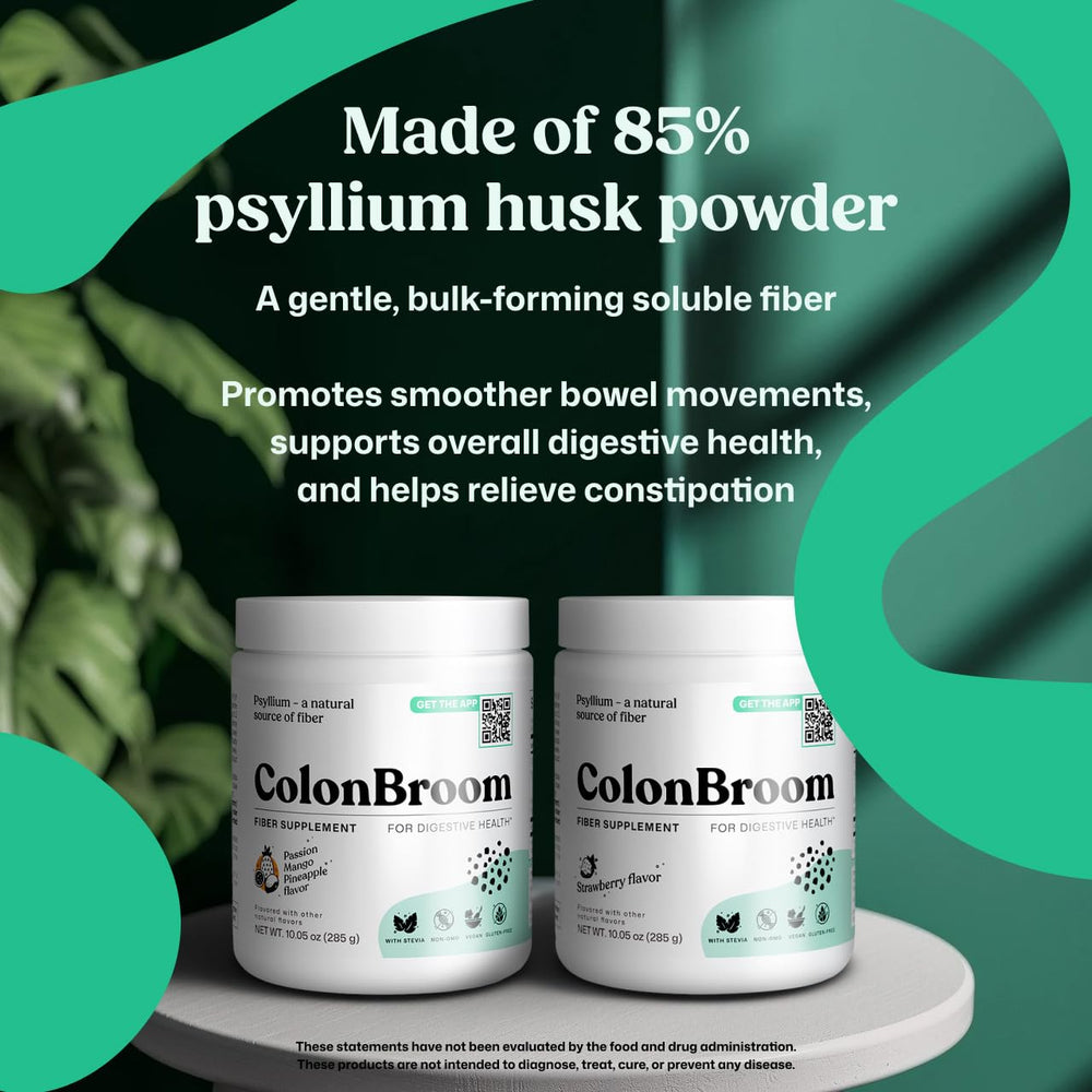 ColonBroom psyllium powder shake bottle—quick, convenient mixing.