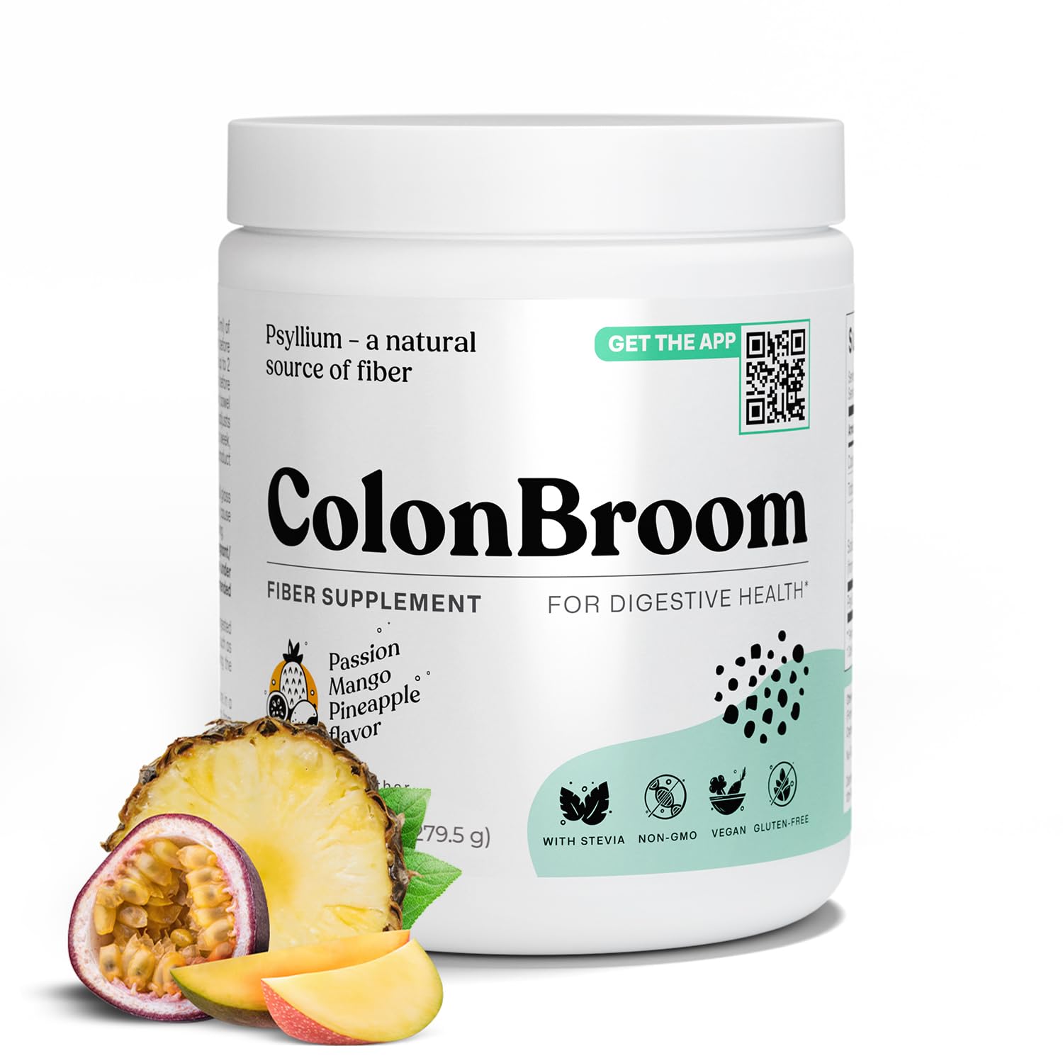 ColonBroom psyllium husk powder tropical fruits bottle promotes gentle daily digestion