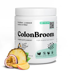 ColonBroom psyllium husk powder tropical fruits bottle promotes gentle daily digestion