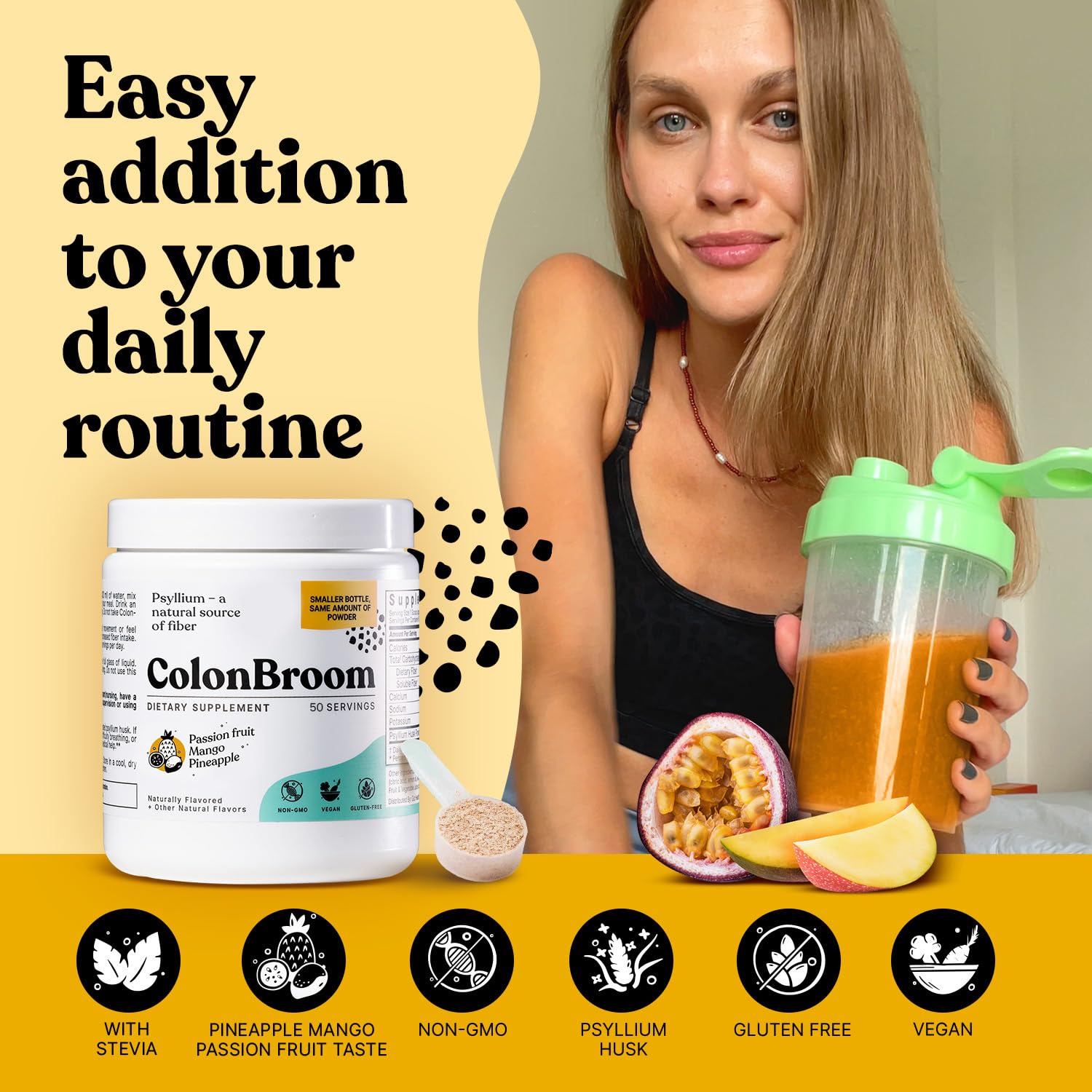Glass of ColonBroom tropical fruits shake showcases vibrant color and inviting aroma
