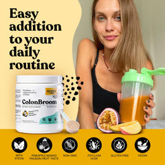 Glass of ColonBroom tropical fruits shake showcases vibrant color and inviting aroma