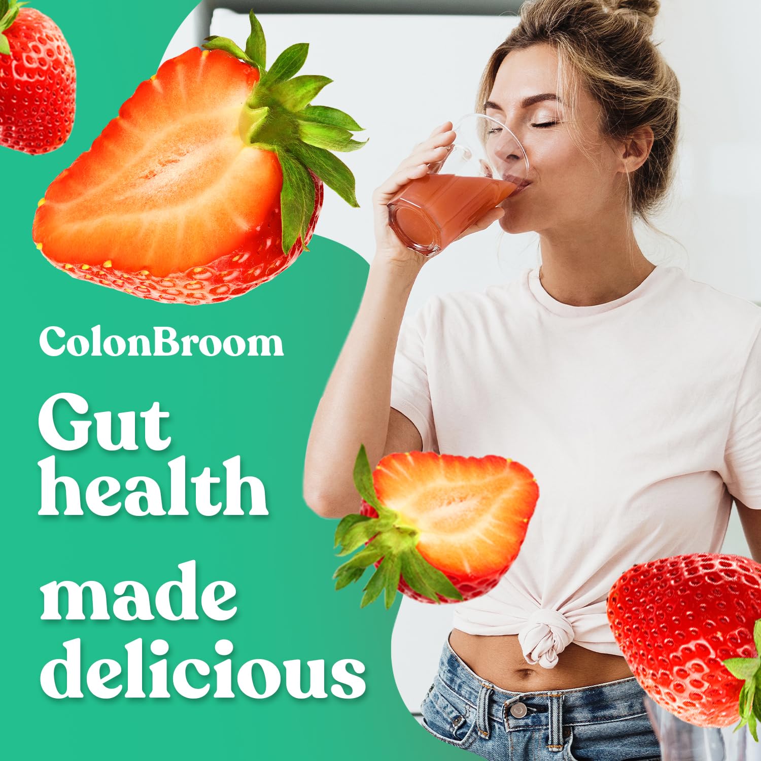ColonBroom psyllium powder scoop highlights precise serving for fiber