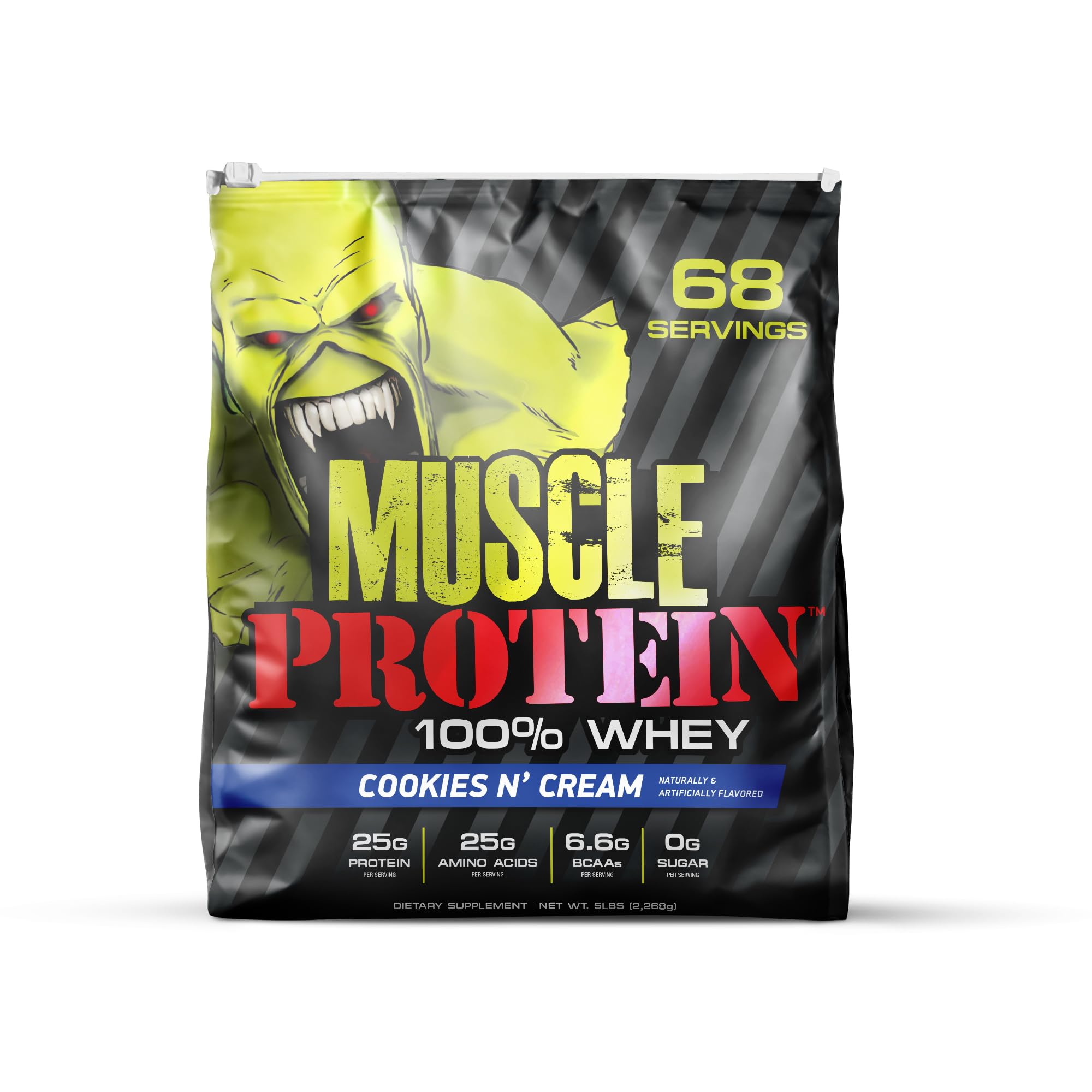 COLOSSAL LABS Muscle Whey Cookies & Cream bottle showing protein powder.