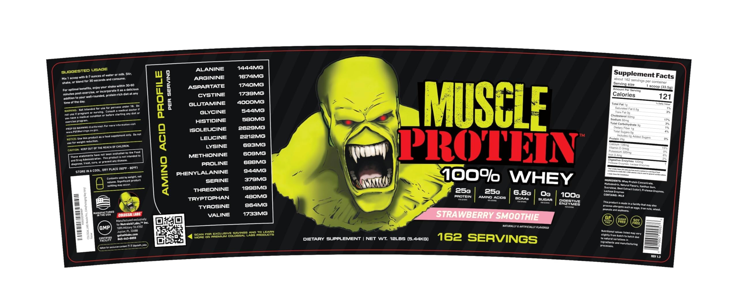 COLOSSAL LABS Muscle Protein Whey Powder 25g serving scoop ready to mix