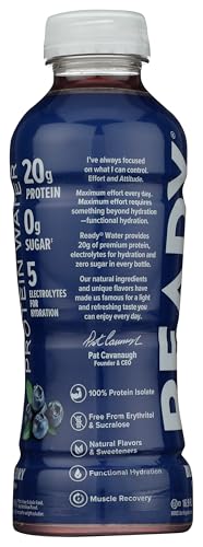Glass of Come Ready Protein Water Blueberry ready-to-drink after a workout for recovery.