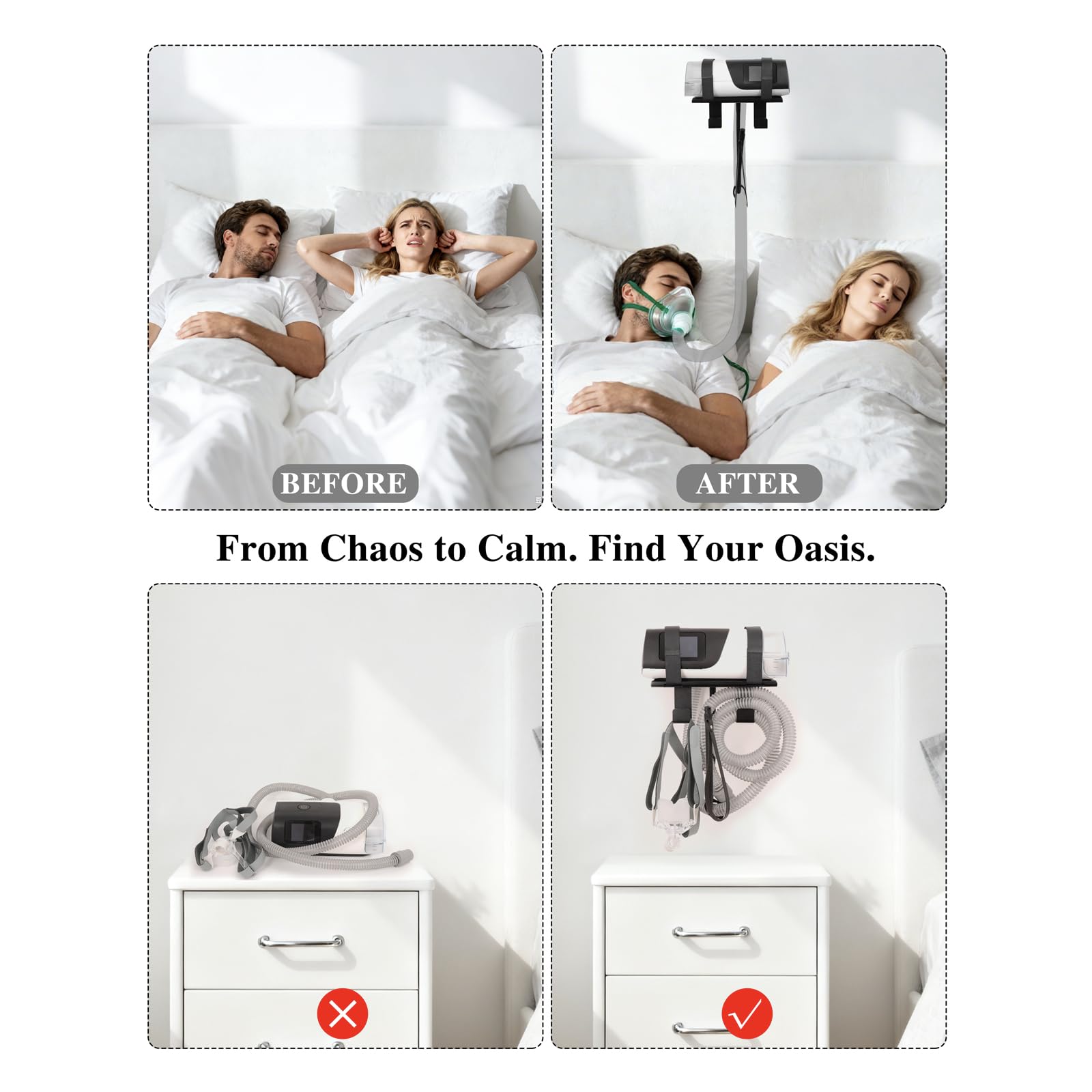 Comeacross CPAP Supplies Stand on bedside, freeing surface space