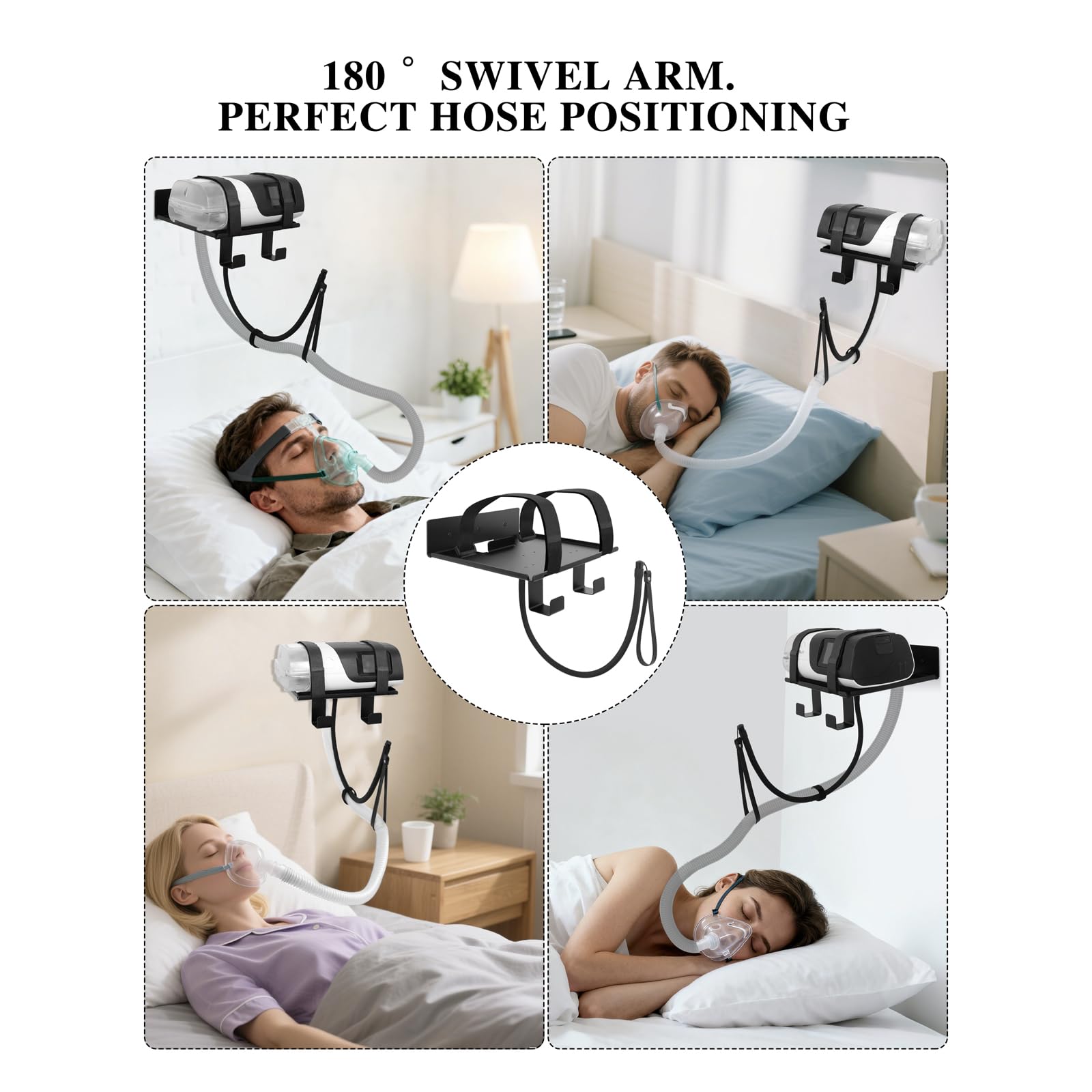 Comeacross CPAP Wall Mount Shelf hose management hook with tidy tubing setup