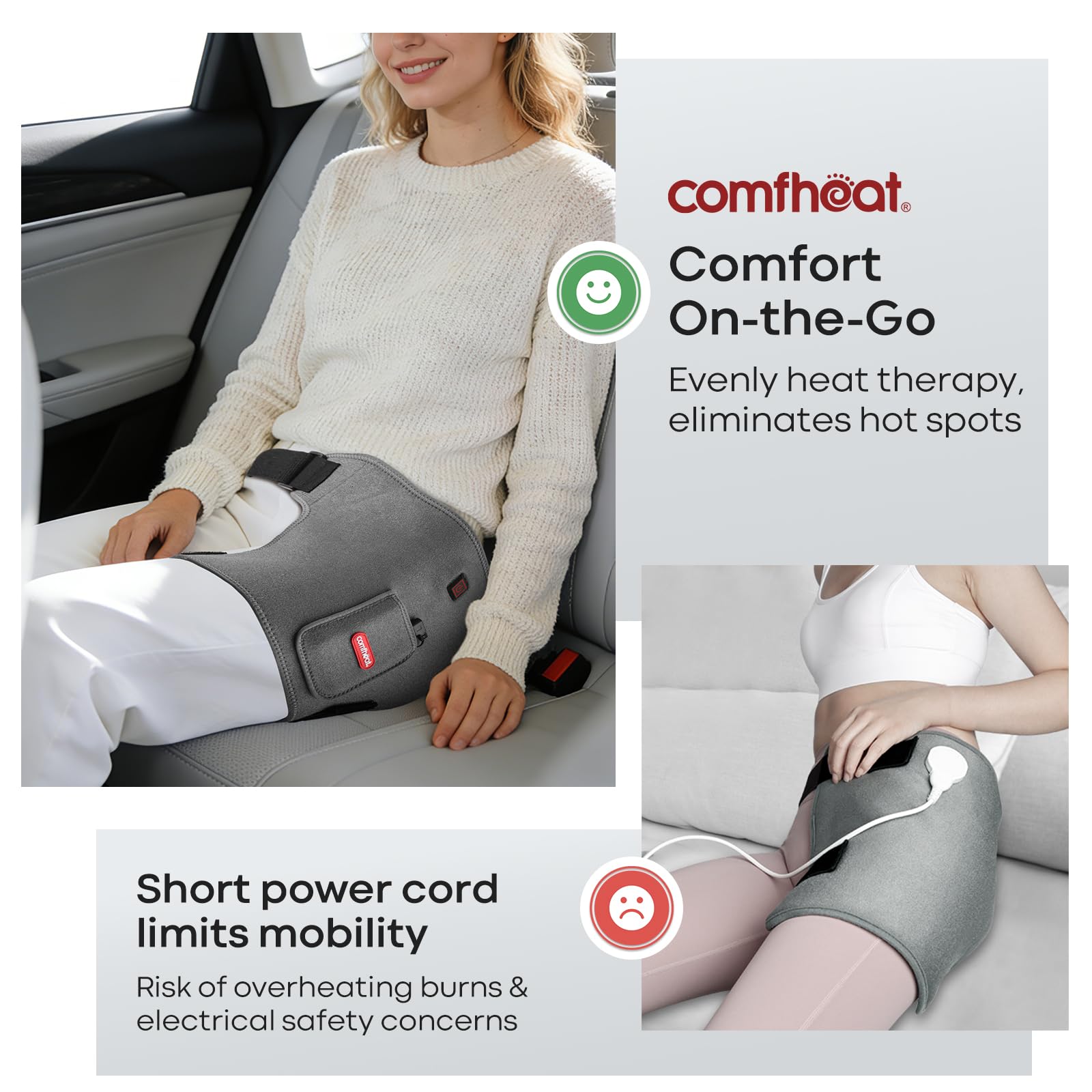 Comfheat adjustable strap hip pad fitting a wide range of waists securely.