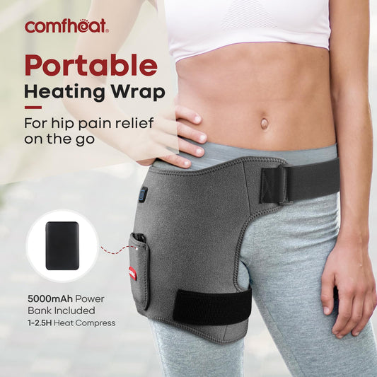 Comfheat detachable 5000mAh battery powering cordless warmth anywhere.