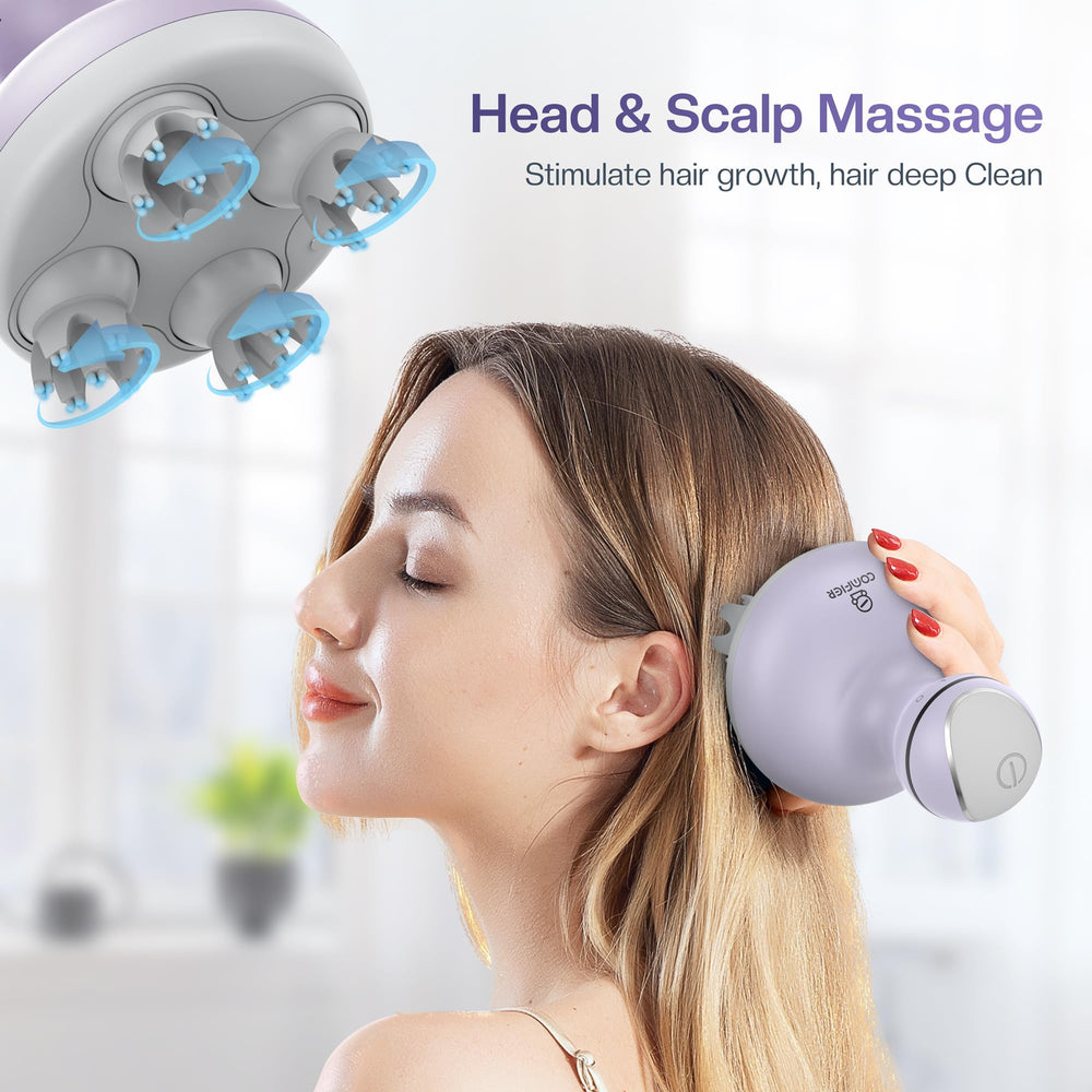 COMFIER 28-node massage head in action for scalp stimulation.