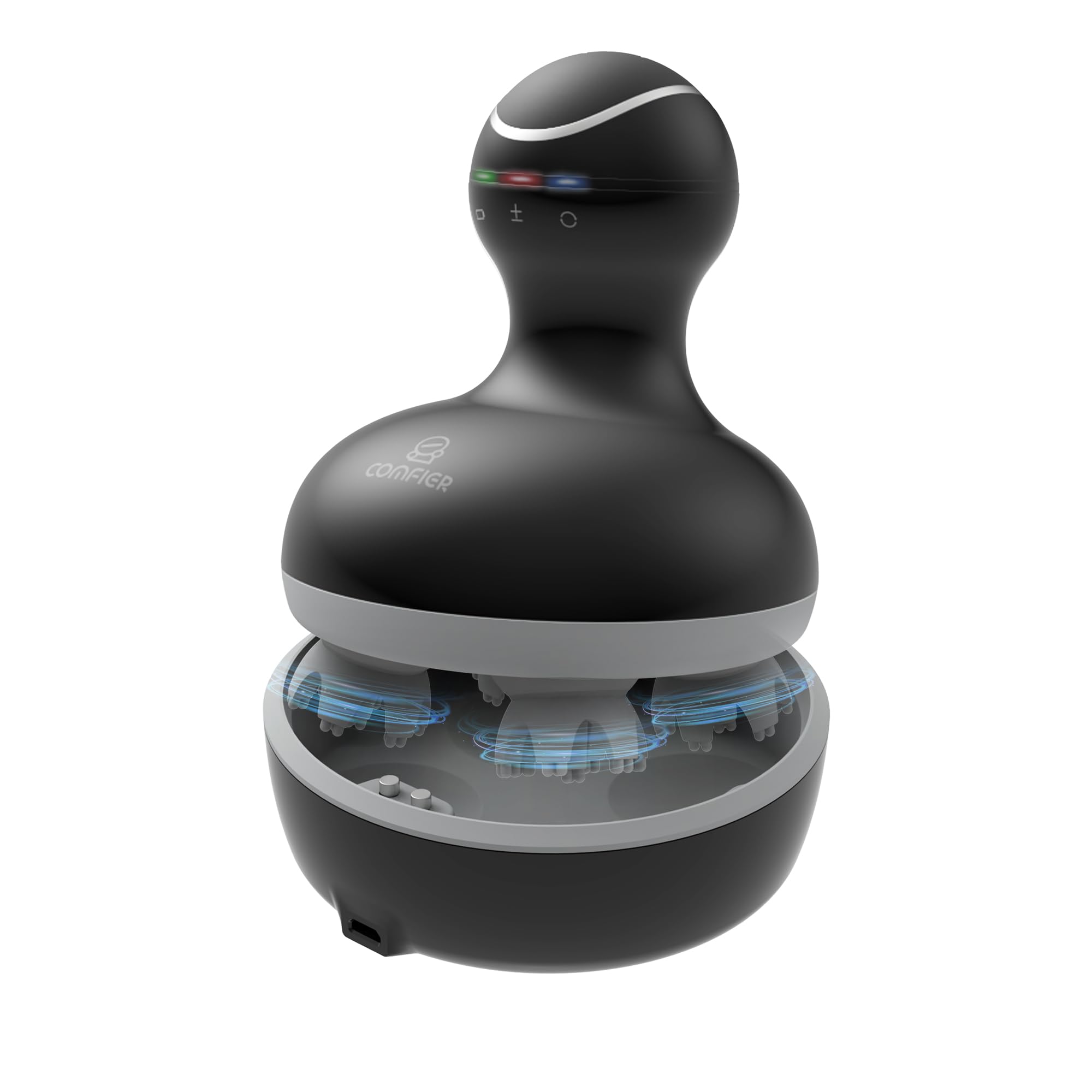 COMFIER electric scalp massager front view with four heads for relaxation and scalp stimulation.