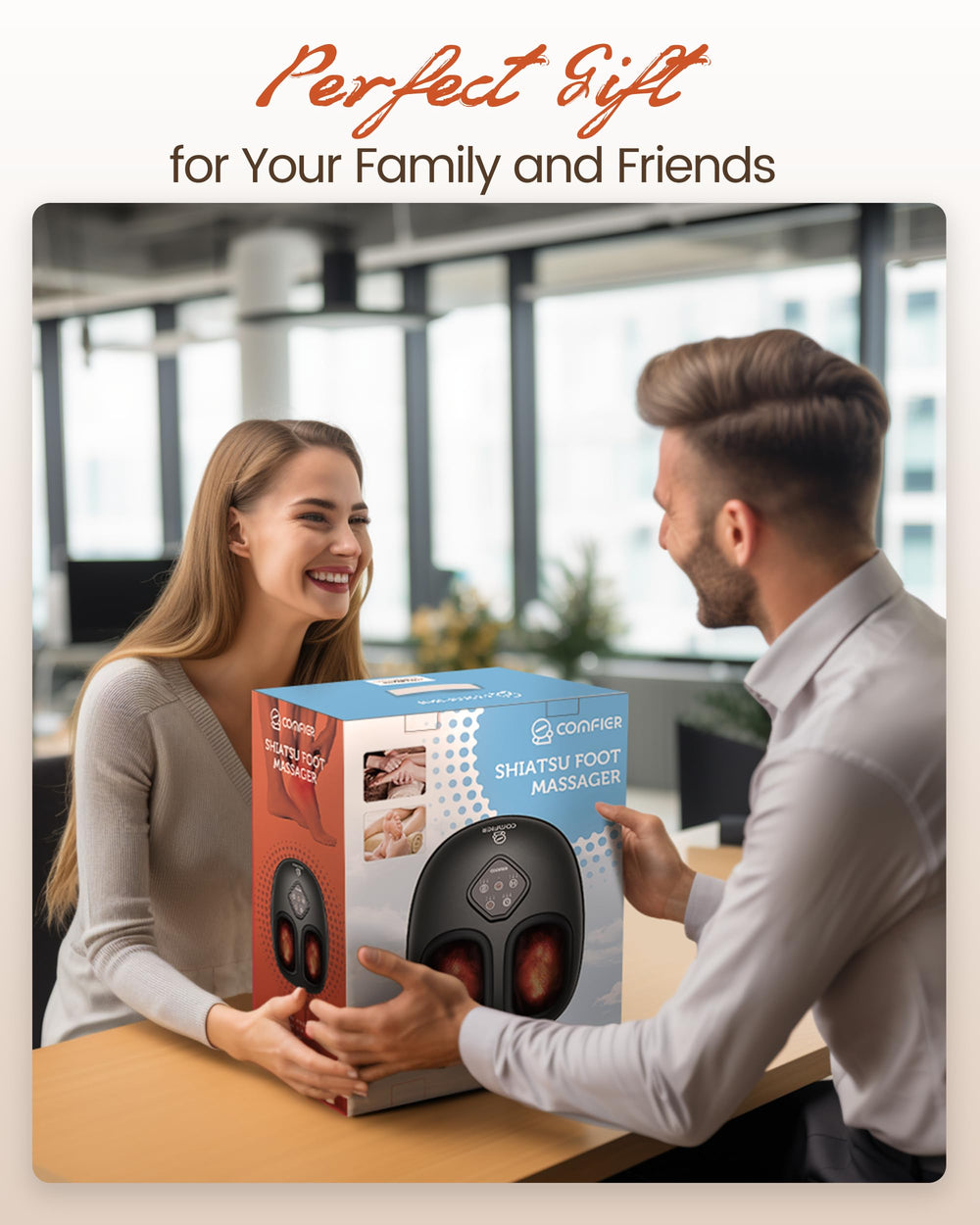 COMFIER foot massager supports shared family use with hygienic sleeves.