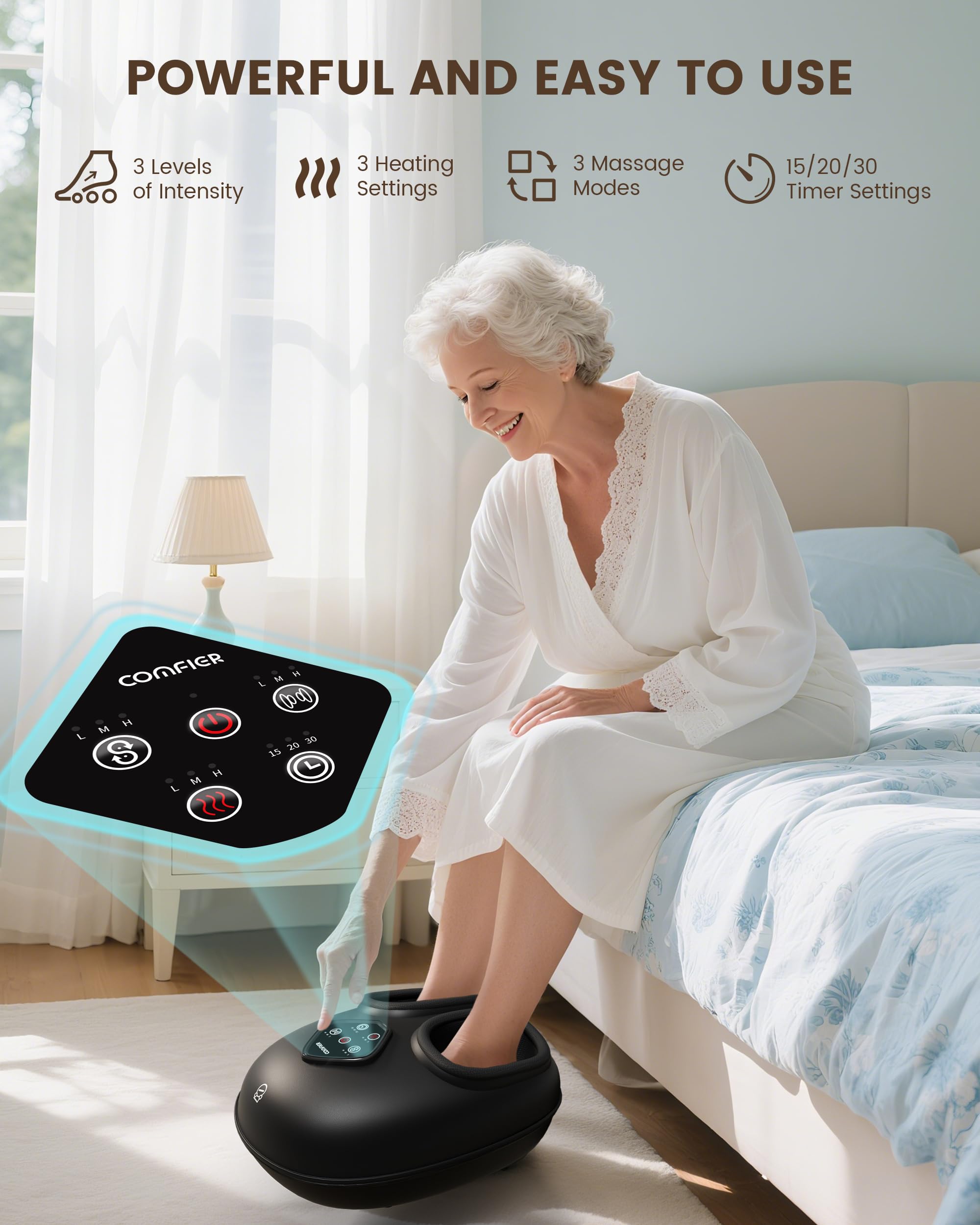 COMFIER massager spacious design fits up to size 14 for roomy feet.