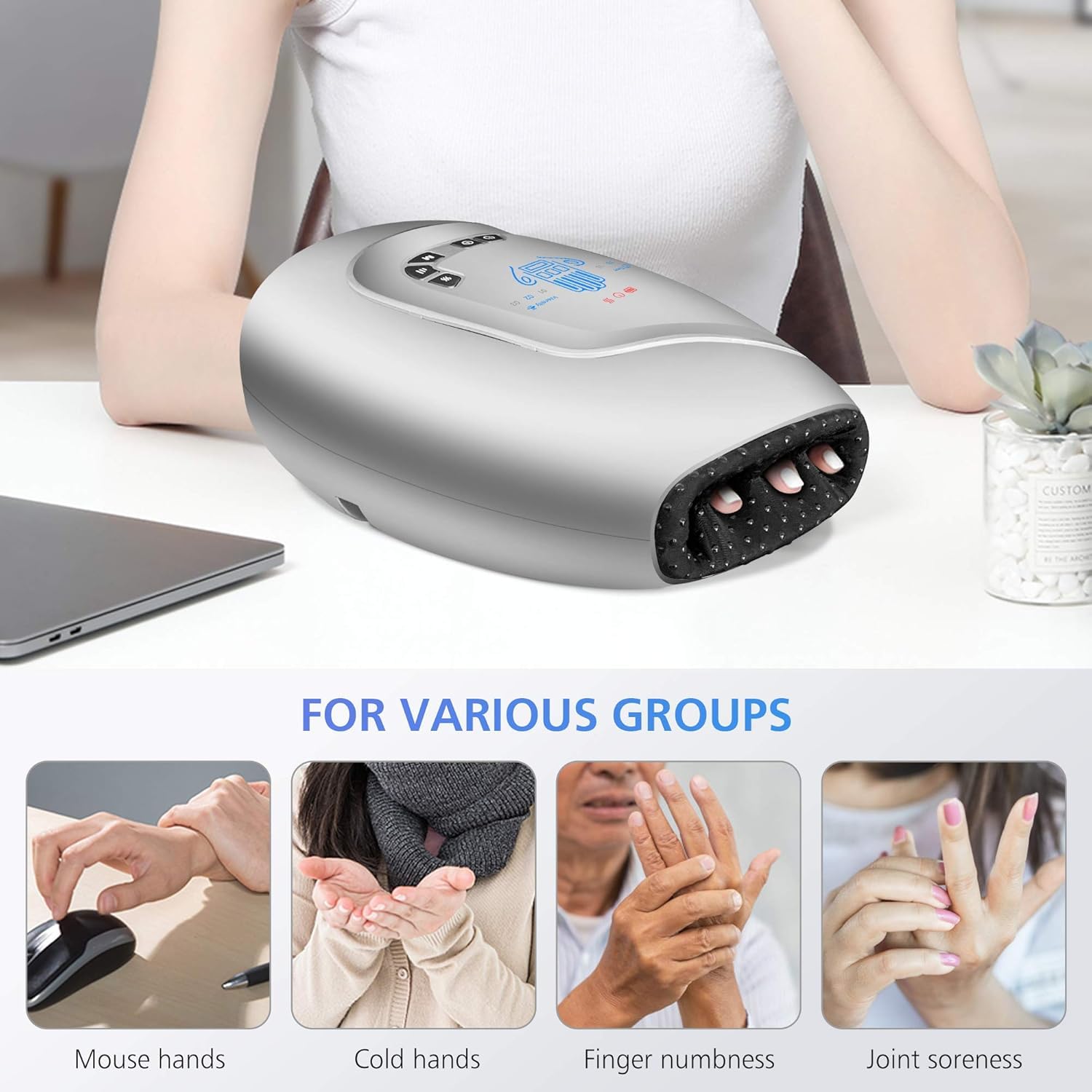 COMFIER Hand Massager with Heat USB charging setup shows cordless power