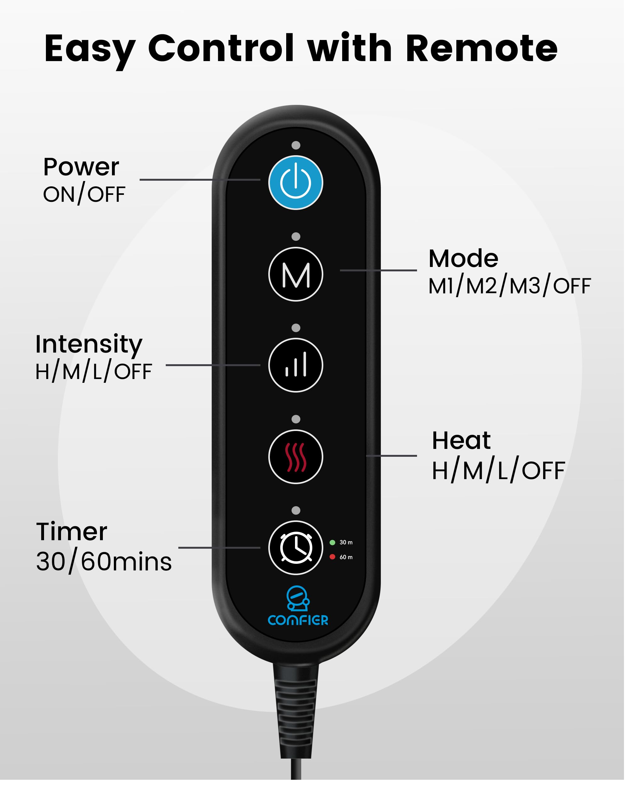 COMFIER built-in timer supports safe, worry-free use.